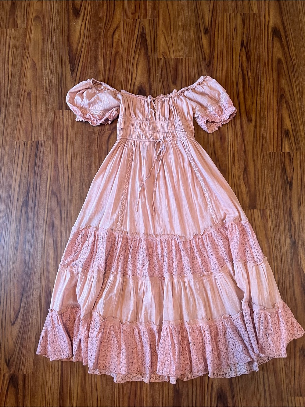 Free People Blush Pink Off-Shoulder Tiered Maxi Dress
